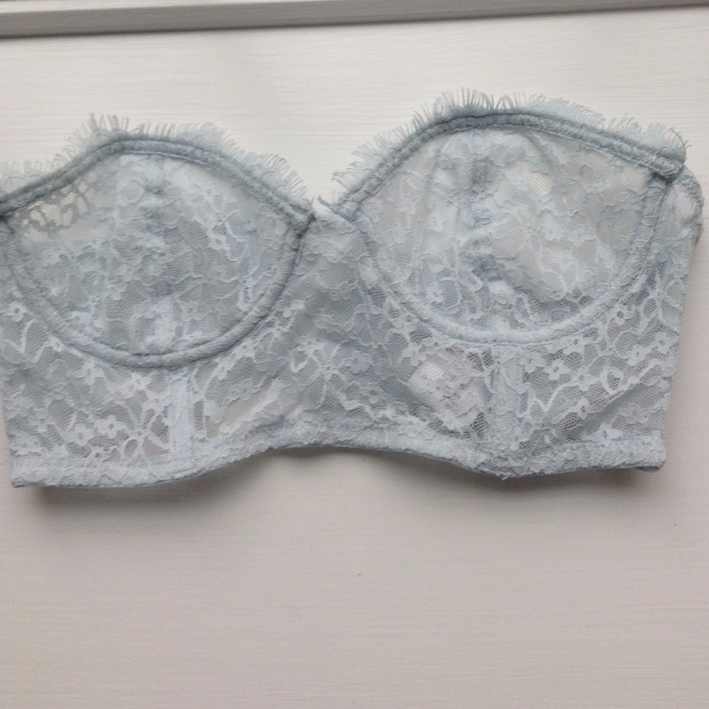 Strapless Light Blue Lace Bustier